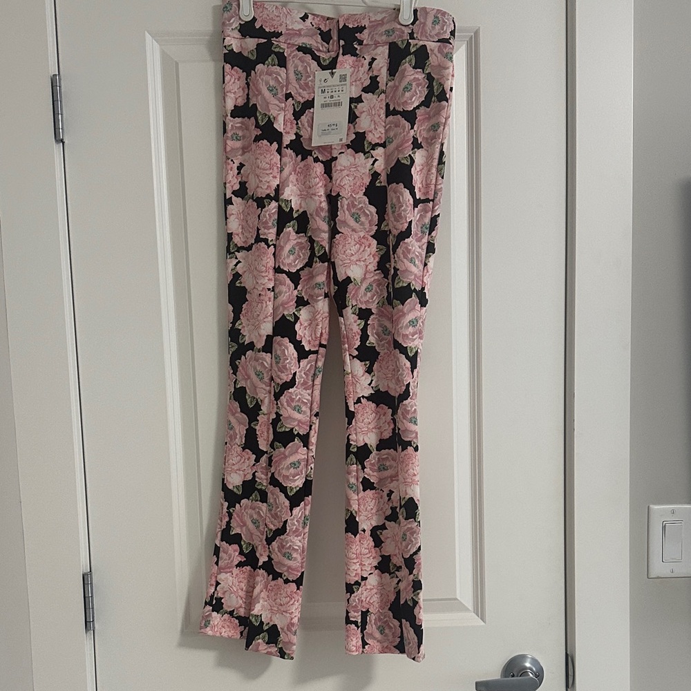 Zara Pink and Black Floral Trousers